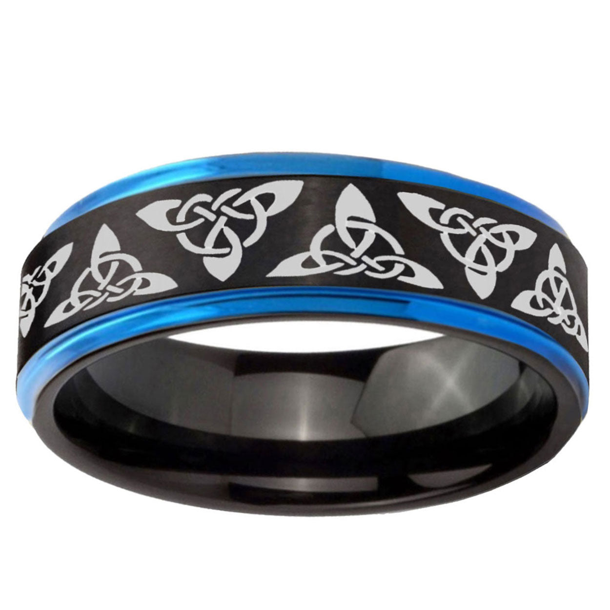 5mm Celtic Knot Blue Step Edge Black Tungsten Promised Ring