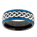 10mm-Laser-Celtic-Knot-Blue-Step-Edges-Brushed-Tungsten-Carbide-Mens-Promise-Ring