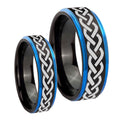 Laser Celtic Knot Blue Step Edges Tungsten Couple Wedding Rings
