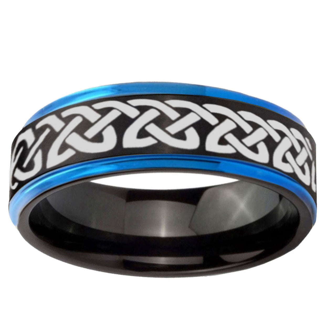 5mm Celtic Knot Love Blue Step Edge Black Tungsten Ring