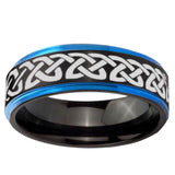 10mm Celtic Knot Love Blue Step Edge Brushed Tungsten Ring