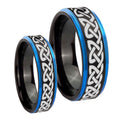 Celtic Knot Love Blue Step Edges Tungsten Mens Set Rings