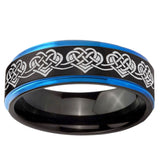 10mm Celtic Knot Heart Blue Step Edge Brushed Tungsten Ring