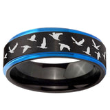 5mm Flying Geese Hunting Blue Step Edge Black Tungsten Ring
