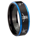 8mm Blackborne Caryll Runes Blue Step Edge Black Tungsten Ring