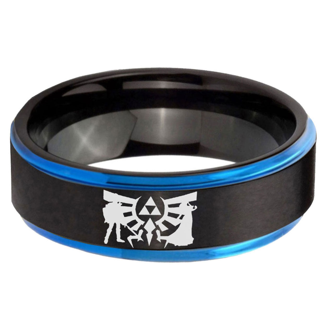 5mm Zelda Link Blue Step Edge Black Tungsten Ring