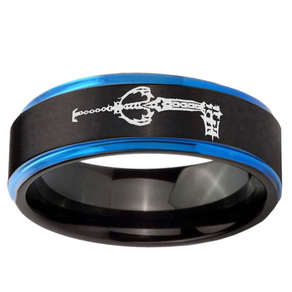 5mm kingdom heart keyblades Blue Step Edge Black Tungsten Ring