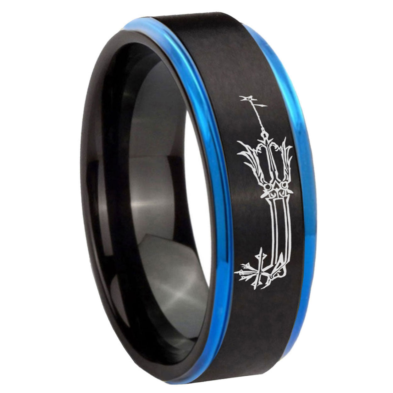 8mm Geekery Oathkeeper Kingdom Hearts Blue Step Edge Black Tungsten Ring