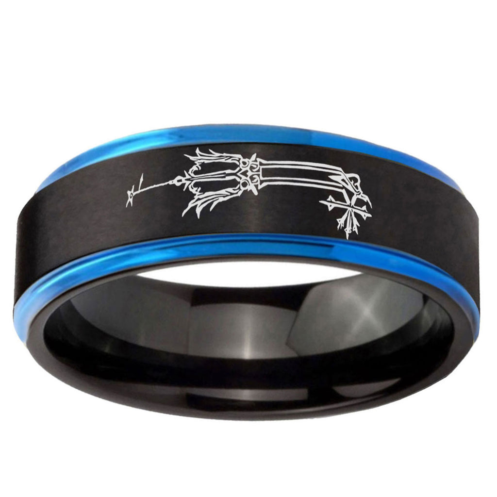 5mm Geekery Oathkeeper Kingdom Hearts Blue Step Edge Black Tungsten Ring