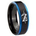 8mm Zelda Breath Of The Wild Blue Step Edge Black Tungsten Ring
