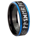 8mm Viking Blue Step Edge Black Tungsten Ring