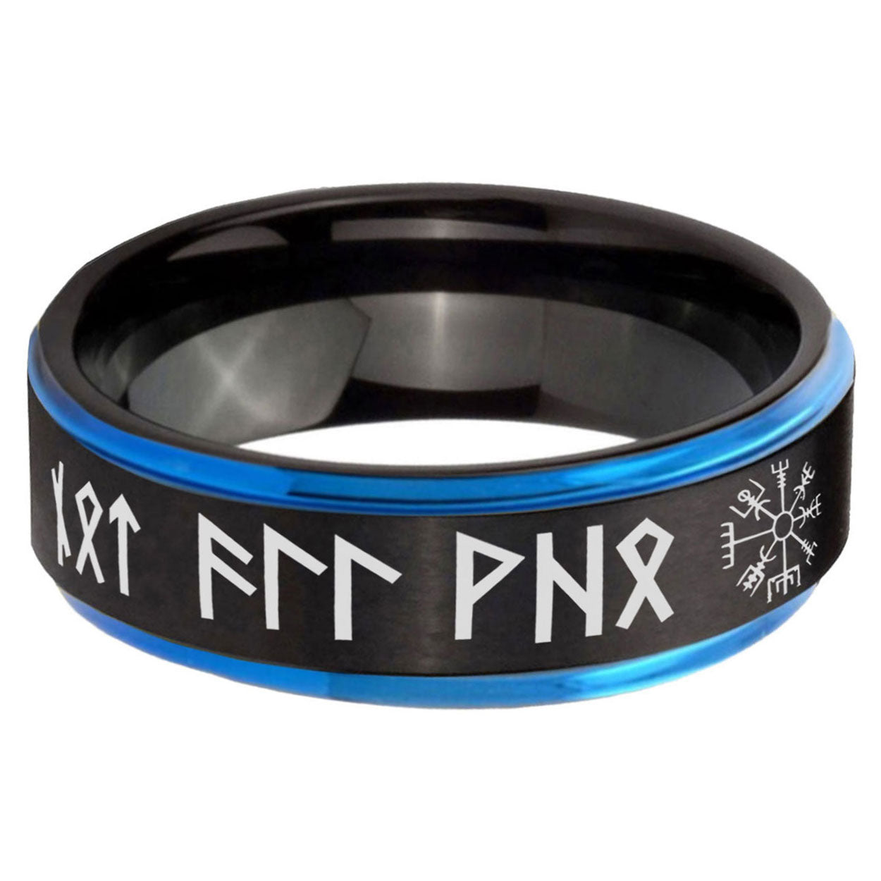 5mm Viking Blue Step Edge Black Tungsten Ring