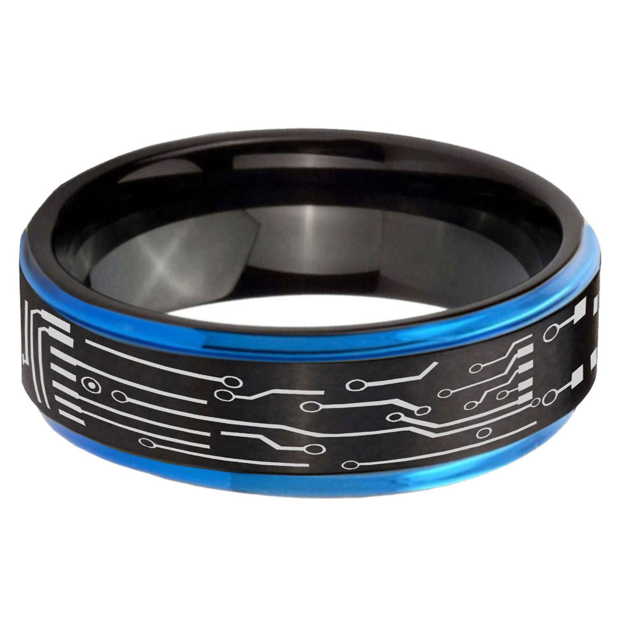 5mm Circuit Board Blue Step Edge Black Tungsten Ring
