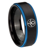 8mm Gray Lantern Step Edge Black Blue Mens Tungsten Jewelry