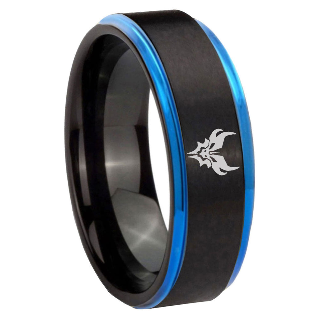8mm Transformers Shatterback Blue Step Edge Black Tungsten Ring