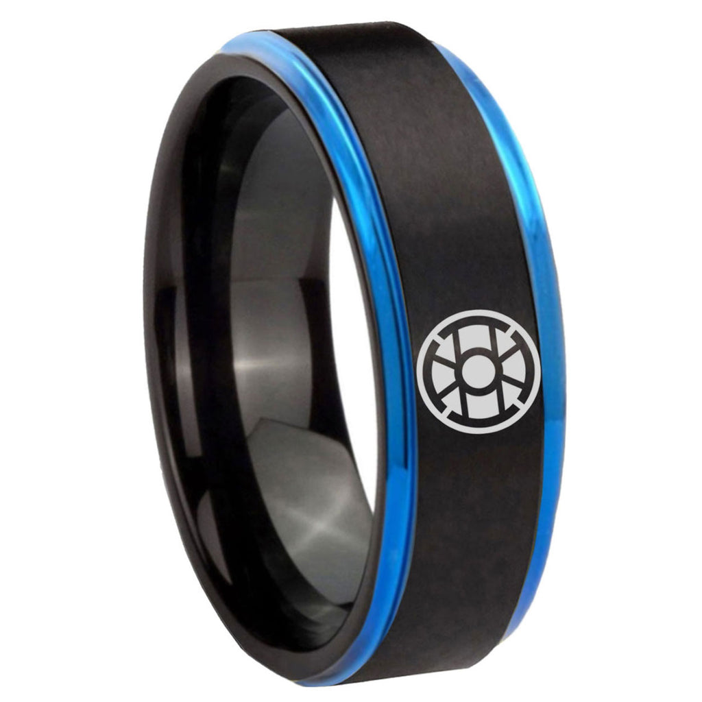 8mm Gold Lantern Blue Step Edge Black Tungsten Ring