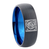 8mm-Dome-Black-and-Blue-Tungsten-Floral-Initial-Letter-Q,-Monogram-Wedding-Band