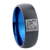 8mm-Dome-Black-and-Blue-Tungsten-Floral-Initial-Letter-U,-Monogram-Wedding-Band