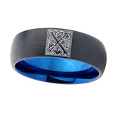 8mm-Dome-Black-and-Blue-Tungsten-Floral-Initial-Letter-X,-Monogram-Wedding-Band