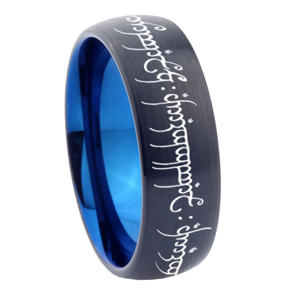 8mm Lord Of The Rings Dome Blue Black Tungsten Rings For Men