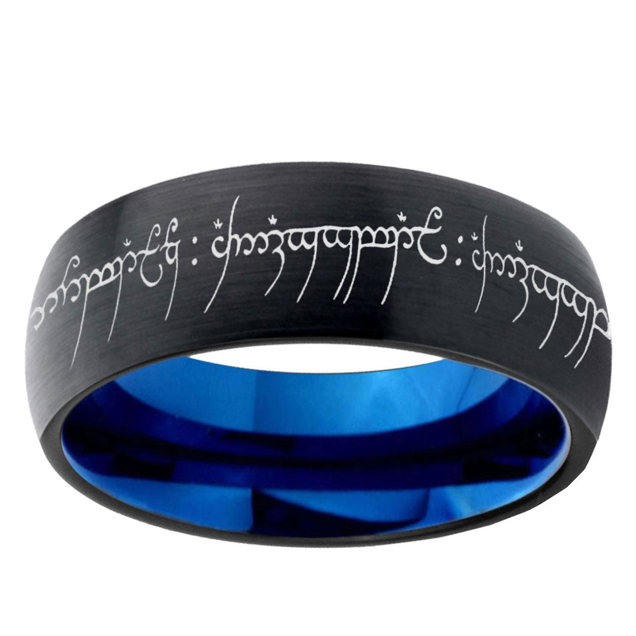 5mm Lord Of The Rings Two-Tone Classic Dome Black Blue Tungsten Engraved Ring