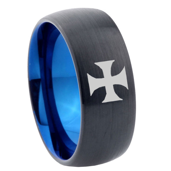 10mm-Maltese-Cross-Dome-Tungsten-Carbide-Blue-Engagement-Ring