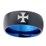 8mm-Maltese-Cross-Dome-Tungsten-Carbide-Blue-Wedding-Band-Mens