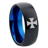 8mm Maltese Cross Dome Tungsten Carbide Blue Wedding Band Mens