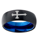 5mm Christian Cross Dome Black And Blue Tungsten Carbide Wedding Bands Ring