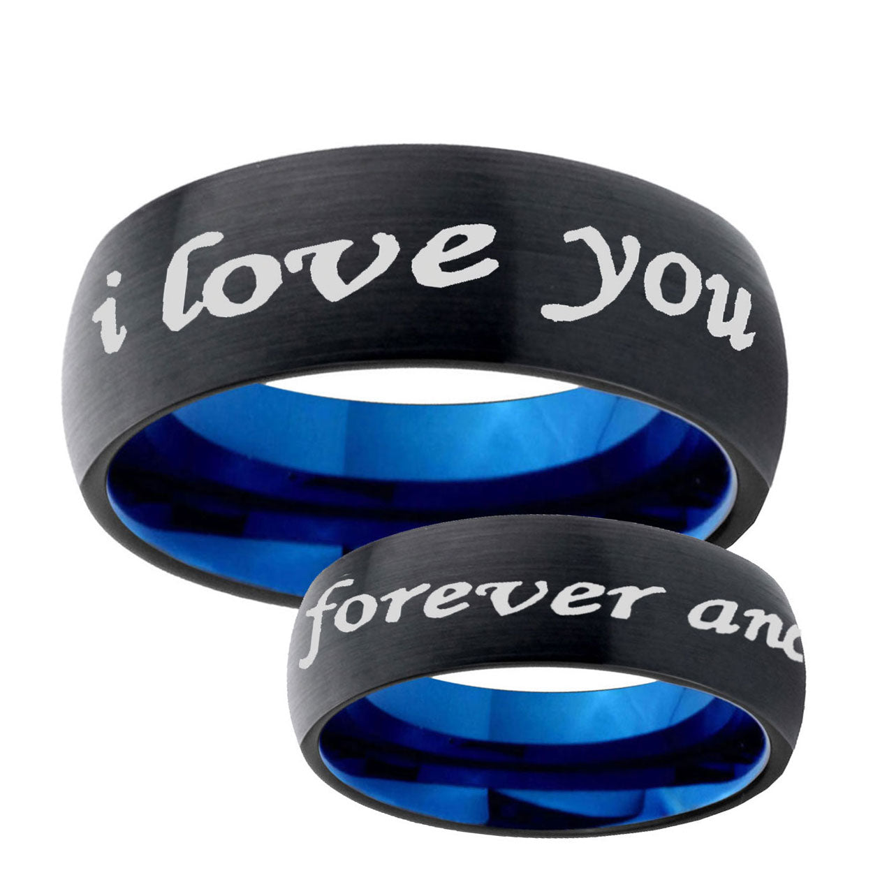 5mm I Love You Forever and ever Two-Tone Classic Dome Black Blue Tungsten Engraved Ring