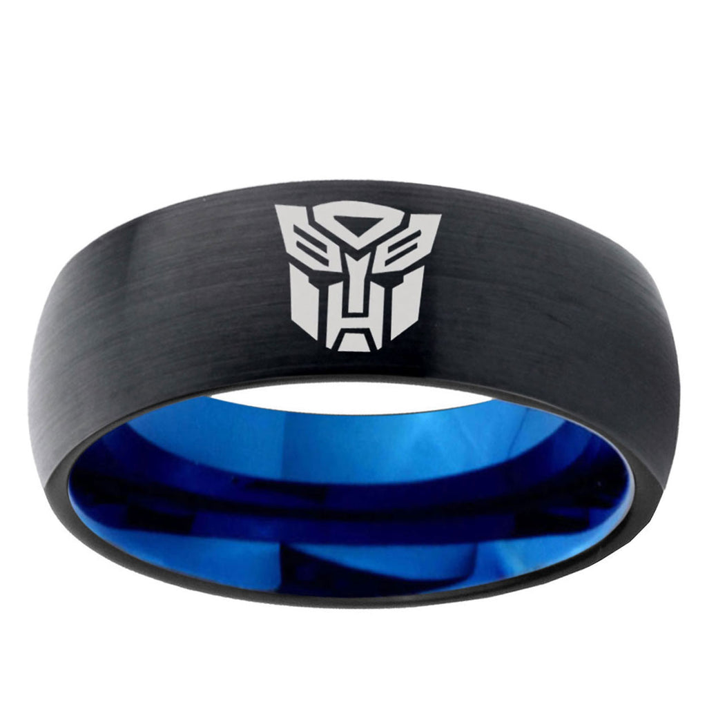 5mm Transformers Autobot Two-Tone Classic Dome Black Blue Tungsten Engraved Ring