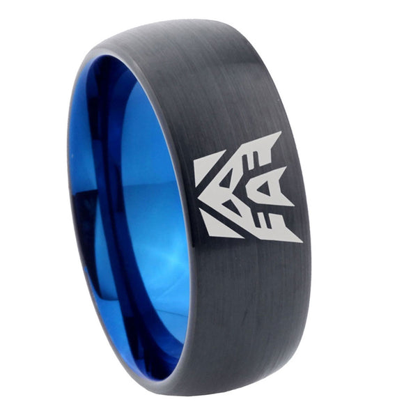 8mm Decepticon Transformers Dome Blue Black Mens Wedding Bands Tungsten