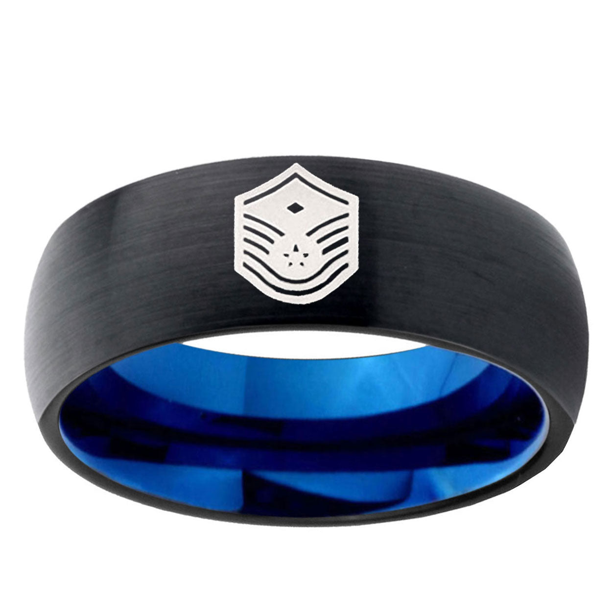 5mm Chief Master Sergeant Two-Tone Classic Dome Black Blue Tungsten Engraved Ring