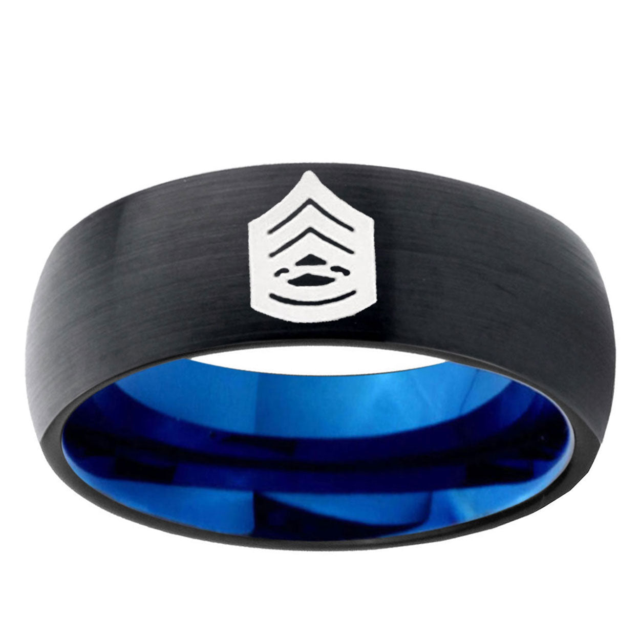 5mm Arami Sergeant Major Two-Tone Classic Dome Black Blue Tungsten Engraved Ring