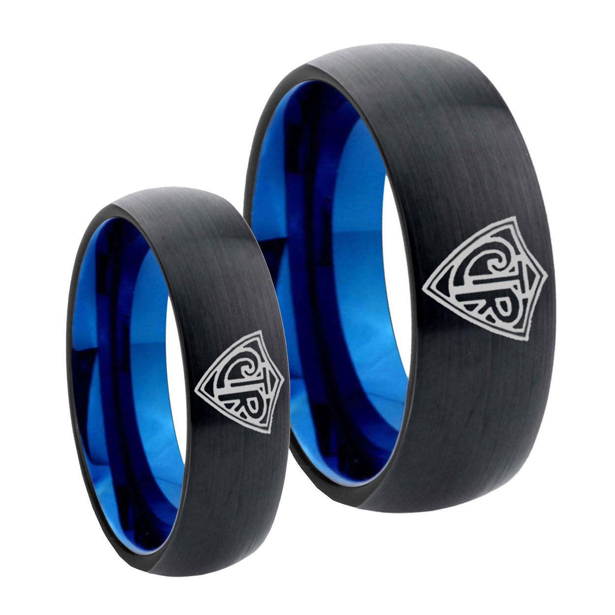 CTR Designs Dome Blue Tungsten Bridal Set Ring