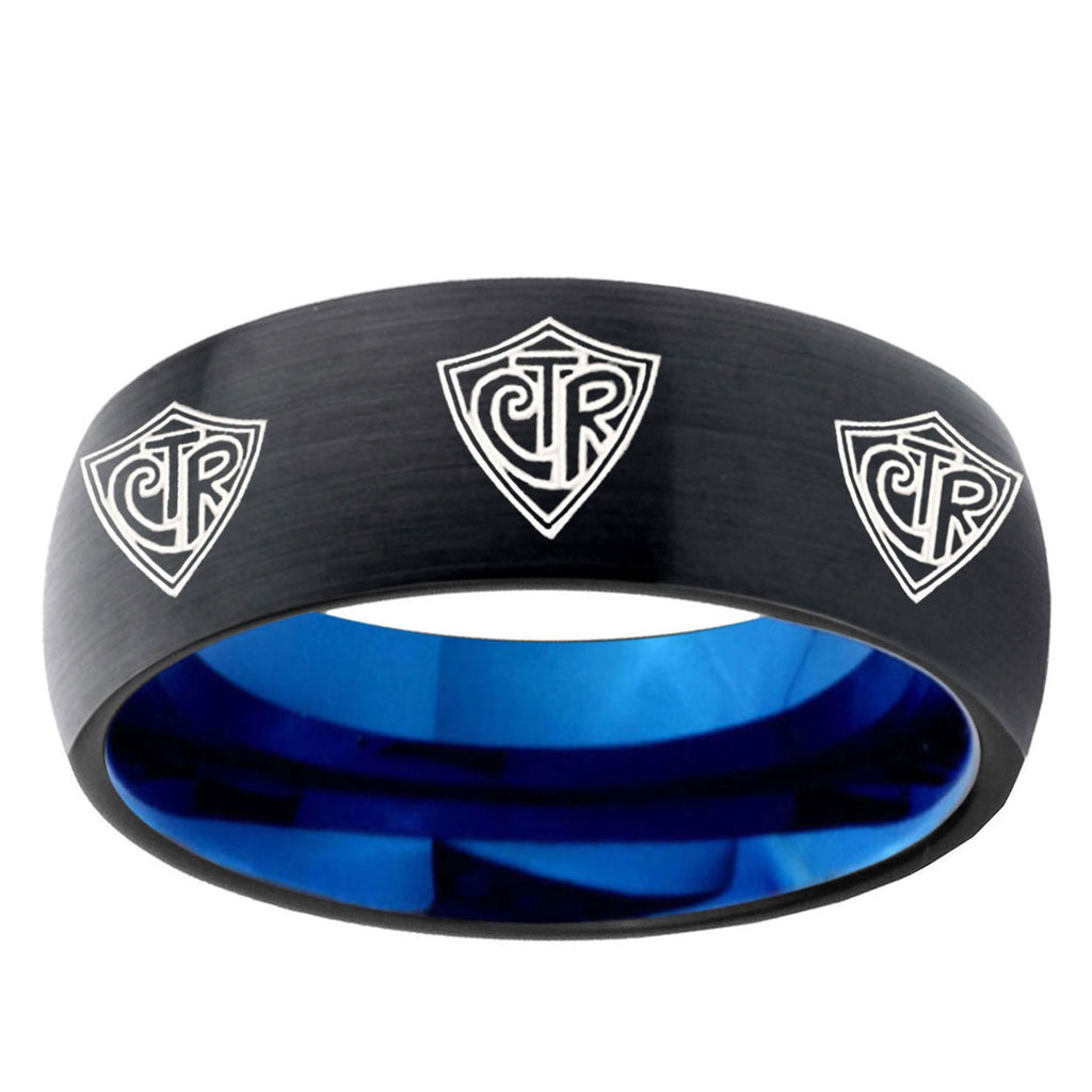 5mm Multiple CTR Two-Tone Classic Dome Black Blue Tungsten Engraved Ring