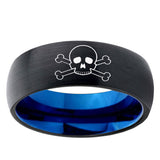 5mm Skull Dome Black And Blue Tungsten Carbide Mens Anniversary Ring
