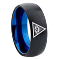 8mm Seeing Eye Two-Tone Classic Dome Black Blue Tungsten Engraved Ring