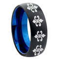 8mm Multi Fleur Delis Two-Tone Classic Dome Black Blue Tungsten Engraved Ring