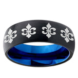 5mm Multiple Fleur-De-Lis Dome Black And Blue Tungsten Carbide Wedding Band Ring