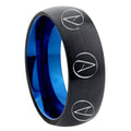 8mm Atheist Design Two-Tone Classic Dome Black Blue Tungsten Engraved Ring