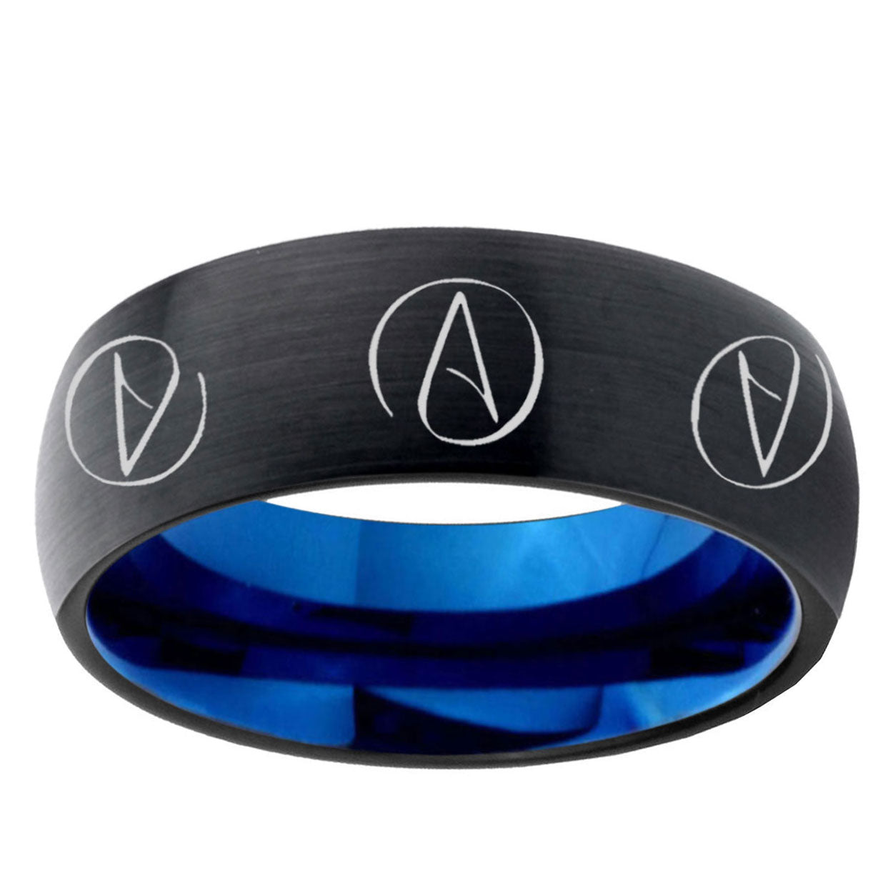 5mm Atheist Design Two-Tone Classic Dome Black Blue Tungsten Engraved Ring