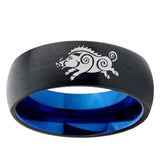 5, 8mm Wild Boar Dome Tungsten Carbide Blue Wedding Band Mens