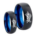 Wild Boars Dome Blue Tungsten Bridal Set Ring