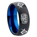 8mm Masonic 32 Design Dome Black And Blue Tungsten Carbide Mens Engagement Band
