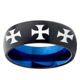 5mm Multiple Maltese Cross Dome Black And Blue Tungsten Carbide Men's Wedding Ring