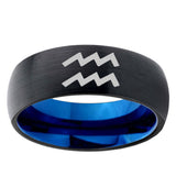 5mm Aquarius Horoscope Dome Black And Blue Tungsten Carbide Engraving Ring