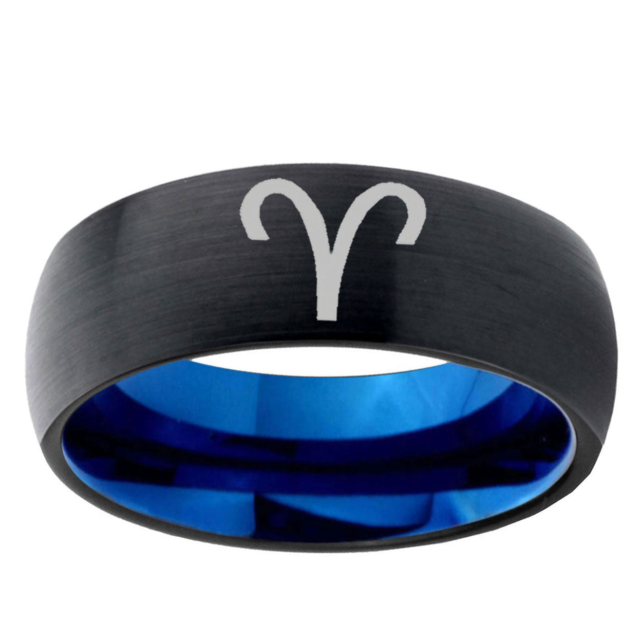 5mm Aries Zodiac Two-Tone Classic Dome Black Blue Tungsten Engraved Ring