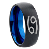 8mm Cancer Horoscope Dome Black And Blue Tungsten Carbide Engraving Ring