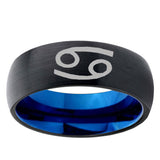 5mm Cancer Horoscope Dome Black And Blue Tungsten Carbide Engraving Ring
